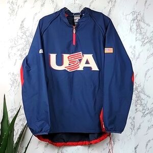 Majestic MLB Mens Team USA Olympic Baseball Pullover Windbreaker Blue Red Sz M